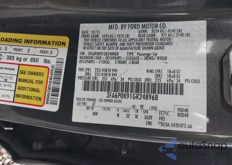 2016 Ford Fusion Titanium from USA, damaged, VIN 3FA6P0K91GR248968